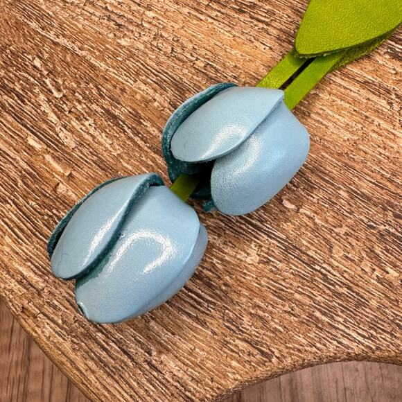 Leather Light Blue Tulip Purse Charm Genuine Leather Tulip Flower Bag Charm - Picture 5 of 7